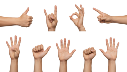 Various Hand Gestures Displaying Positive Signs and Emotions in Clear Context