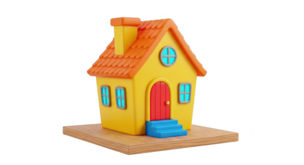 Cartoon yellow house with red door isolated on transparent background