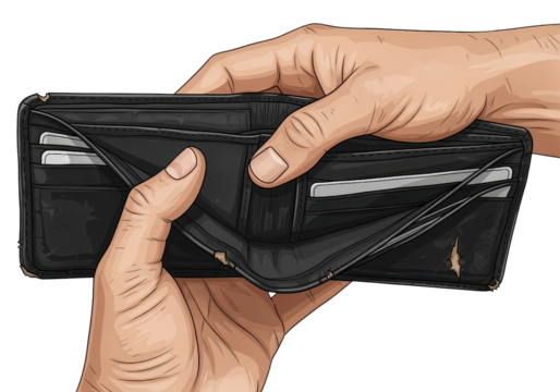 Hands Holding Open Black Wallet Showcasing Internal Compartments and Cards