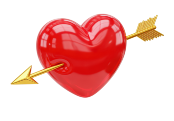 3D Rendering of a Red Heart with an Arrow Piercing Through It on a Transparent Background