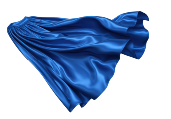 Flowing Blue Satin Fabric Draped Elegantly in Soft Waves Against a Transparent Background