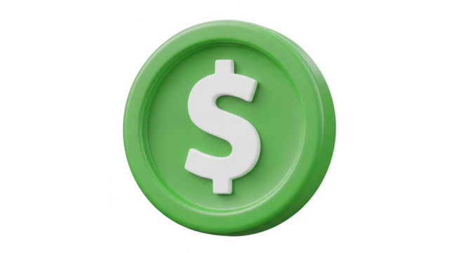 Green dollar coin isolated on transparent background - Powered by Adobe
