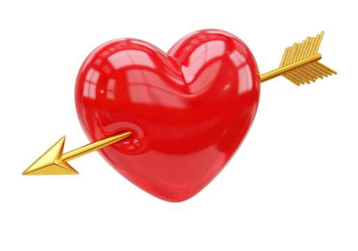 3D Rendering of a Red Heart with an Arrow Piercing Through It on a Transparent Background