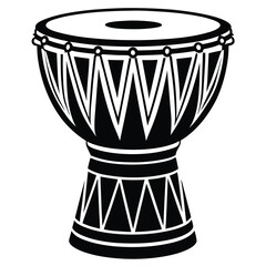 djembe drum black and white silhouette on white background