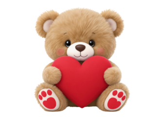 Cute Plush Bear with Heart in Hands, Perfect for Love and Affection Themes