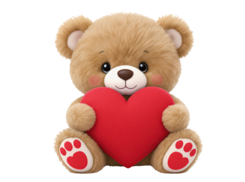 Cute Plush Bear with Heart in Hands, Perfect for Love and Affection Themes