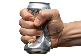 Hand Crushing A Crumpled Aluminum Can Representing Environmental Awareness Focus