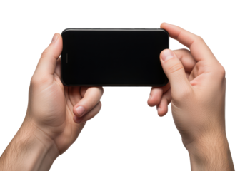 Hands Holding a Smartphone with Blank Screen on Isolated Background
