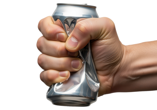 Hand Crushing A Crumpled Aluminum Can Representing Environmental Awareness Focus