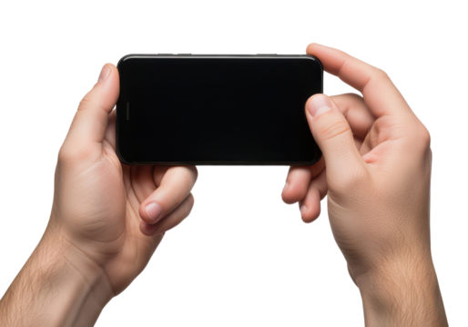 Hands Holding a Smartphone with Blank Screen on Isolated Background