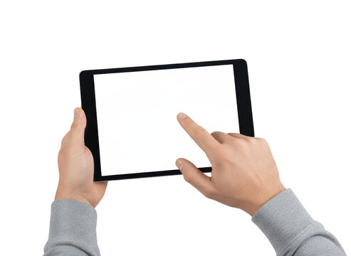Hands Holding Tablet Device with Blank Screen for Application or Website Design