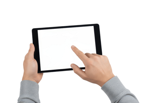 Hands Holding Tablet Device with Blank Screen for Application or Website Design