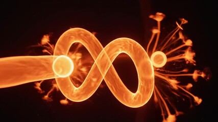 Glowing orange infinity symbol made of light, representing endless possibilities and connection.