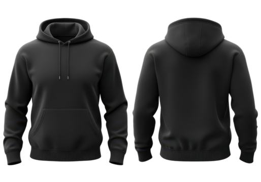Black Hoodie with Front Pocket and Drawstrings, Casual Wear for Everyday Comfort