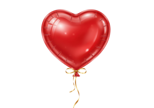 Bright Red Heart Balloon with Shiny Surface and Golden Ribbon for Celebrations
