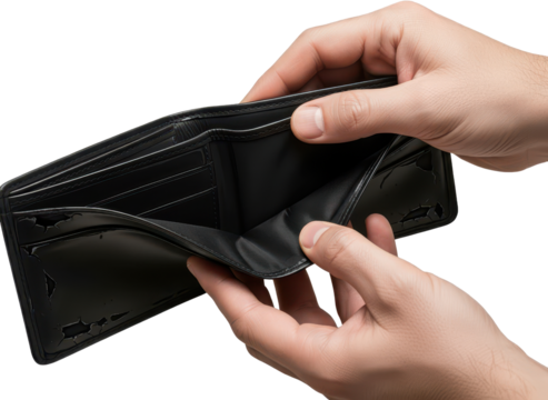 Hands Holding Empty Wallet With No Money Showing Financial Difficulty Concept - Powered by Adobe