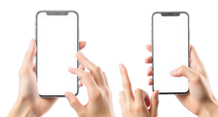 Hands Holding Smartphones with Touchscreen Interaction and Blank Display