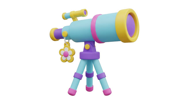 Colorful cartoon telescope on tripod isolated on transparent background - Powered by Adobe