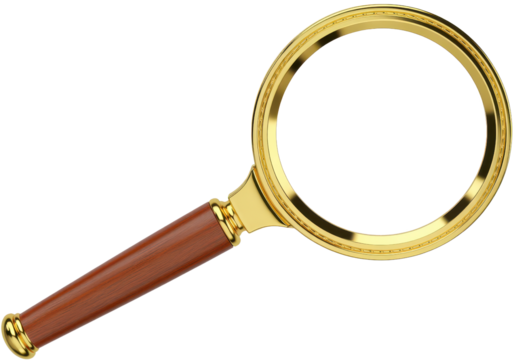 Elegant Magnifying Glass with Gold Frame and Wooden Handle for Inspection and Study