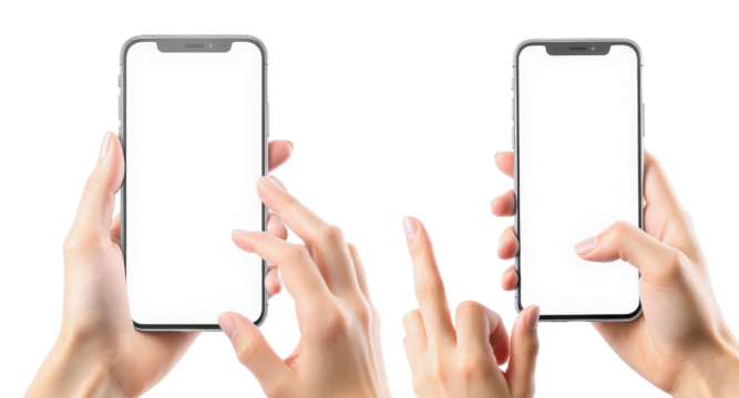 Hands Holding Smartphones with Touchscreen Interaction and Blank Display