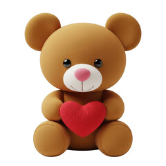 Naklejka premium Cute brown teddy bear holding a red heart isolated on transparent background