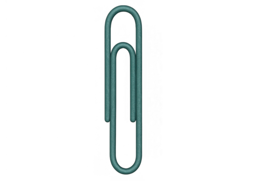 Teal paperclip holding papers together, concept of office supplies, organization, binding, business and school stationery