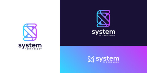Letter S digital connection logo design ideas. Vector of technology network system icons symbols.