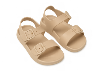 Comfortable beige rubber sandals for summer beachwear and casual fashion, showcasing trendy warm weather footwear with transparent background