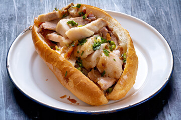 rustic vietnamese roast pork bahn mi sandwich