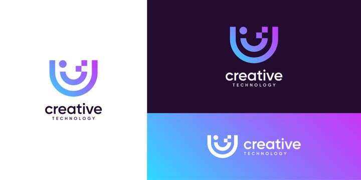 Minimalist letter U digital connection logo design ideas. Vector of technology network system icons symbols.