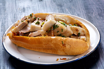 rustic vietnamese roast pork bahn mi sandwich