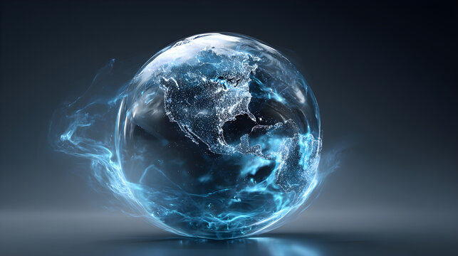 Earth globe glowing with global digital network connection