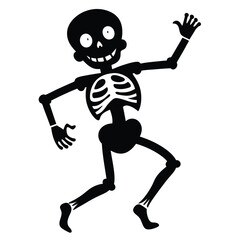 dancing skeleton black and white silhouette on white background