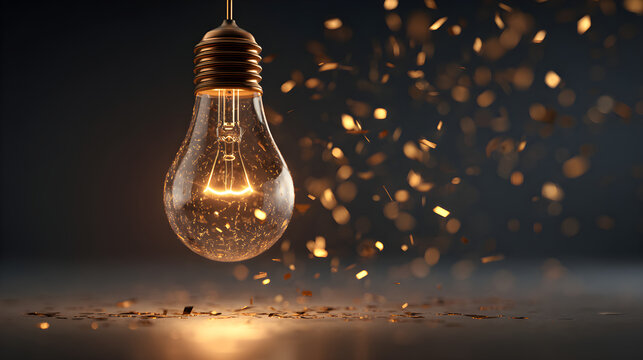 Glowing lightbulb inspiring creativity and innovation with sparks
