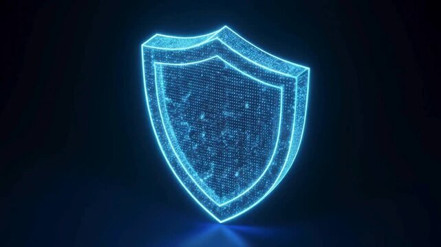 Digital Shield Security Concept Glowing Blue Abstract Background.