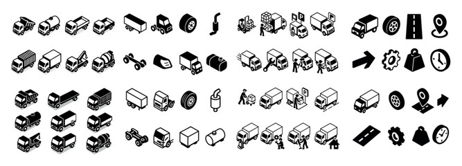 Isometric icons of vehicles and logistics