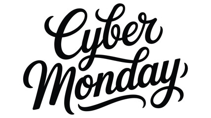 Cyber Monday promotional design with decorative cursive black text on white background for ecommerce sale marketing