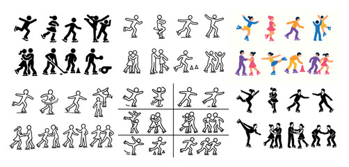 Stick figures engaged in various activities