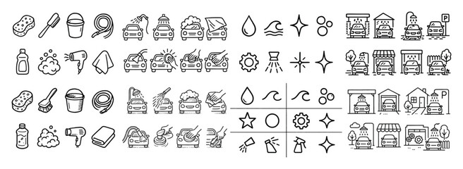 Car wash icons set for cleaning services