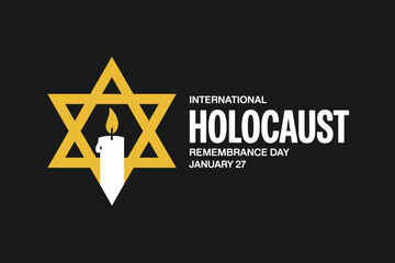 International Holocaust Remembrance Day January 27 Graphic with Yellow Star of David and Lit Memorial Candle Commemoration