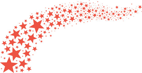 Red Shooting Star Trail Graphic Vector Illustration on White Background with Various Sizes of Stars for Celebration and Space Design © Zander