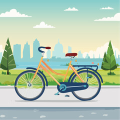 Naklejka premium City park with bicycle by the water