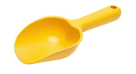 Bright yellow plastic scoop isolated on transparent background