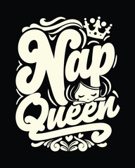 Nap Queen Cute Design Featuring a Crowned Sleeping Person Typography Illustration