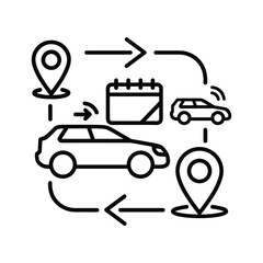 Rental car location and schedule icon isolated on, representing travel planning and navigation