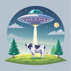 Cow abducted by alien spaceship at night