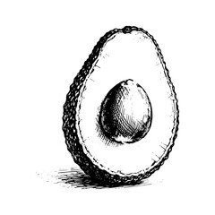 Hand-Drawn Avocado Half with Pit Sketch