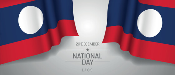 Laos happy national day greeting card, banner with template text vector illustration