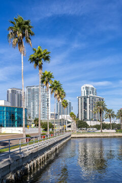 Saint Petersburg Florida waterfront at Tampa Bay with skyline in downtown St Petersburg, United States