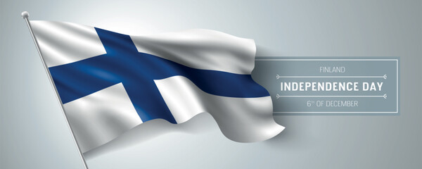 Finland happy independence day greeting card, banner vector illustration